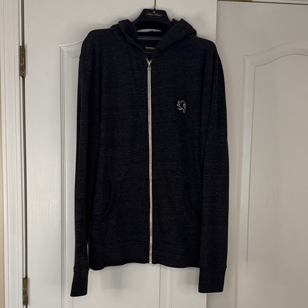 Express Dark Gray Hooded Zip-Up Sweater